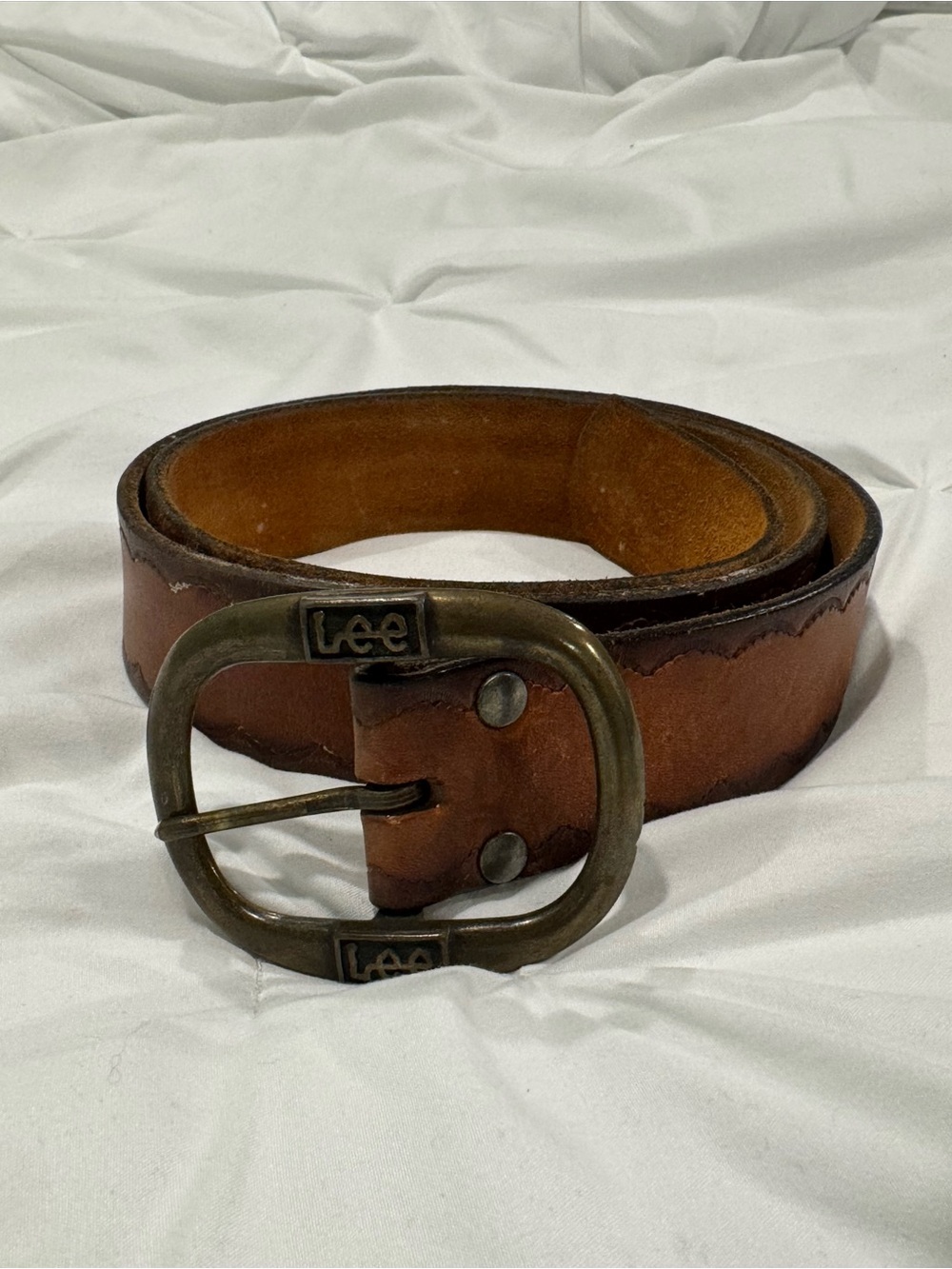 Vintage Lee Genuine Leather Western Belt  w/ Brass Tone Buckle – Size 34